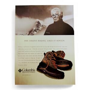 2001 Columbia Hiking Boots Vintage Print Ad SWF Likes It Rough Y2K Humor Grandma